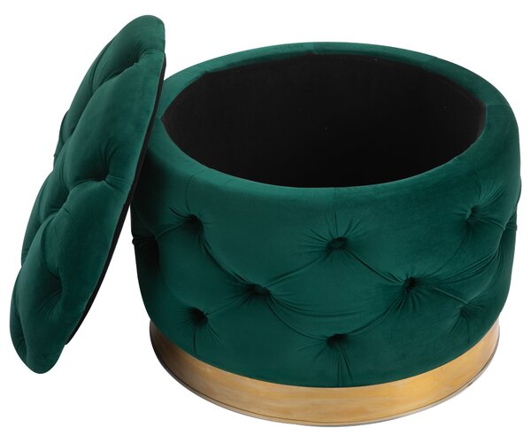Pouf Contenitore con Coperchio in Velluto con Bottoni Trapuntati Verde