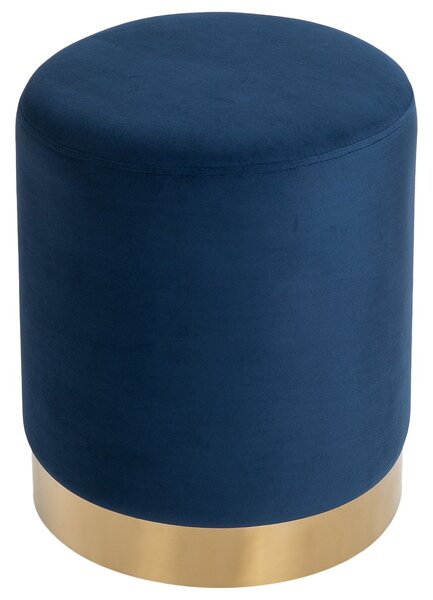 Pouf Poggiapiedi Ø36x42 cm in Velluto Blu e Oro