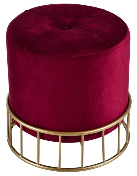 Pouf Imbottito Rotondo in Velluto Ø43 cm Rosso