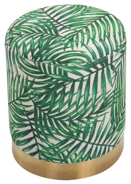 Pouf Poggiapiedi Ø36x42 cm in Velluto Fantasia Jungle e Oro
