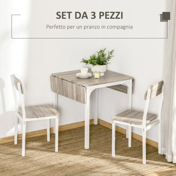 HOMCOM Set Tavolo da Pranzo per 2 Persone, Tavolo Pieghevole in Legno e Metallo con 2 Sedie da Pranzo per Cucina e Soggiorno, Legno Naturale