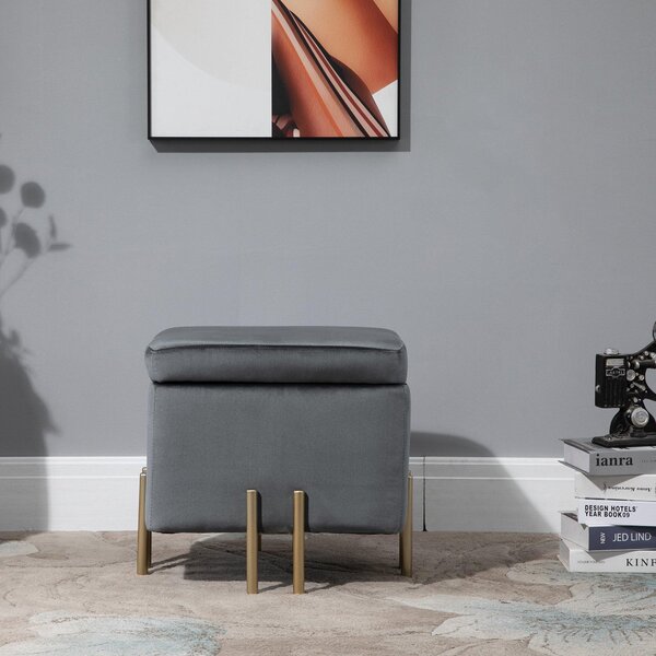 Pouf Poggiapiedi in Tessuto Poliestere 45x45x42 cm Grigio Scuro