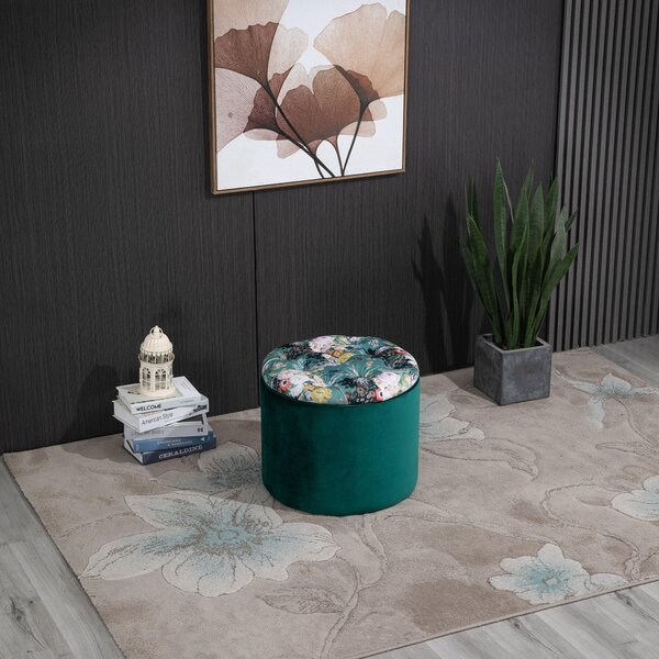 Pouf Contenitore Poggiapiedi Ø51x38 cm in Tessuto Verde