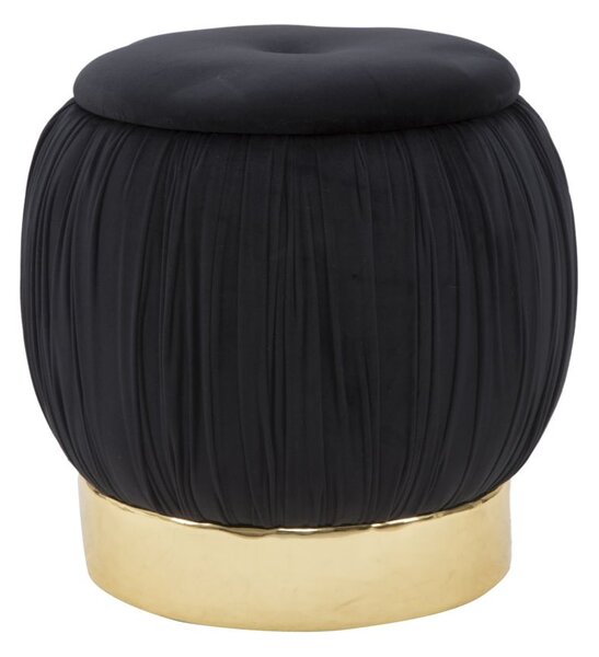 Puff Contenitore Paris Nero Ø41x41 cm in Legno Spugna e Poliestere Nero e Oro