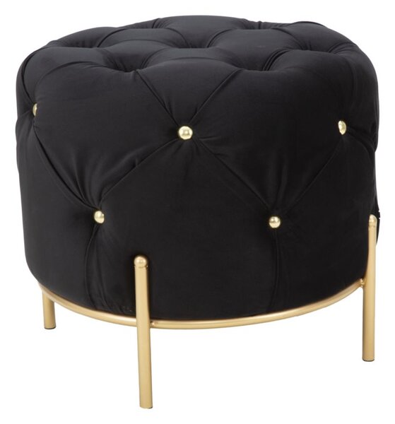 Puff Diamond Glam Nero Ø45x40 cm in Ferro e MDF e Spugna e Poliestere Nero e Oro