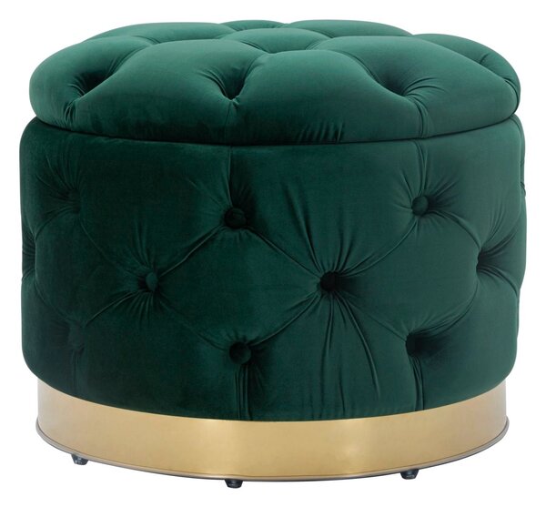 Puff Contenitore Rich Verde Ø55x42 cm in Legno Spugna Poliestere e Acciaio Verde e Oro