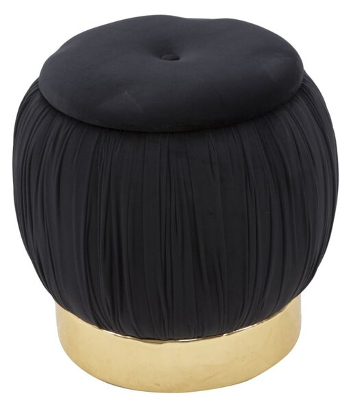Puff Contenitore Paris Nero Ø41x41 cm in Legno Spugna e Poliestere Nero e Oro