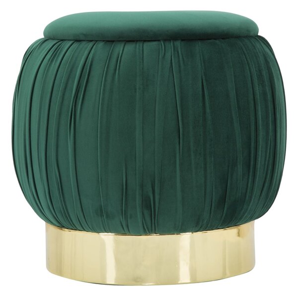 Puff Contenitore Paris Verde Ø41x41 cm Legno Spugna e Velluto Sintetico Verde e Oro