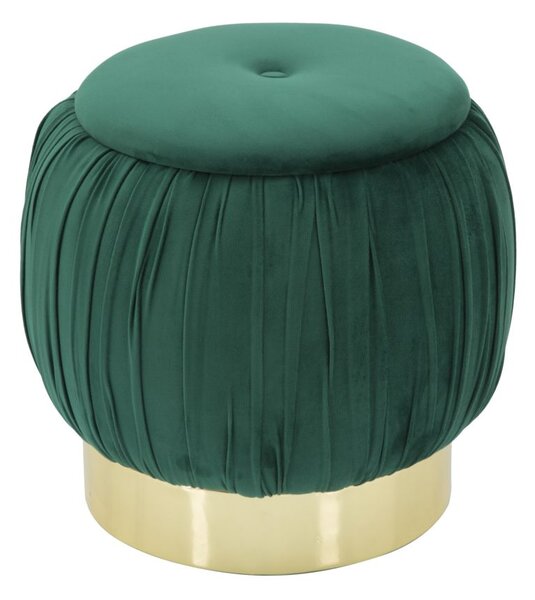 Puff Contenitore Paris Verde Ø41x41 cm Legno Spugna e Velluto Sintetico Verde e Oro