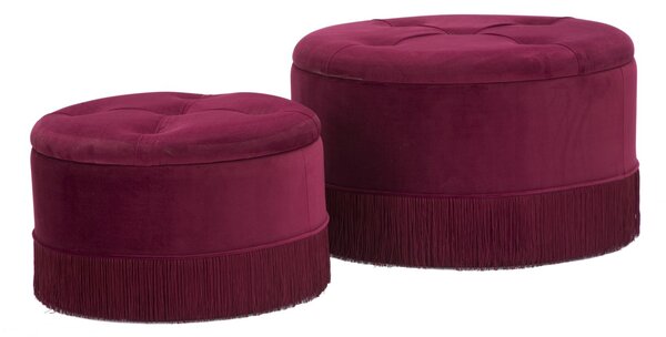 Puff Contenitore Lines New Coppia Bordeaux Ø71x41-55x33 cm in Legno Spugna e Poliestere Bordeaux
