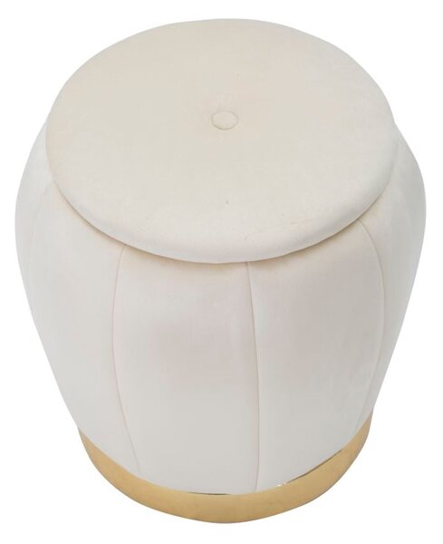 Puff Contenitore Paris Ø43x43 cm in Legno Spugna e Poliestere Crema e Oro