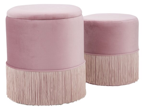 Puff Contenitore Lines Coppia Rosa Ø35x42-30x32 cm in Legno e Spugna e in Ferro e Poliestere Rosa