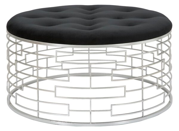 Puff Ice Ø91,5x47 cm in Ferro e MDF e Spugna e Poliestere Argento e Nero
