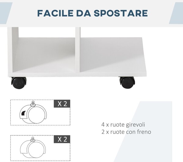 HOMCOM Tavolino da Salotto a C con 2 Ripiani Aperti e 4 Ruote Girevoli, in Truciolato, 45x35x58cm, Bianco|Aosom