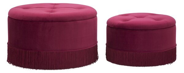 Puff Contenitore Lines New Coppia Bordeaux Ø71x41-55x33 cm in Legno Spugna e Poliestere Bordeaux