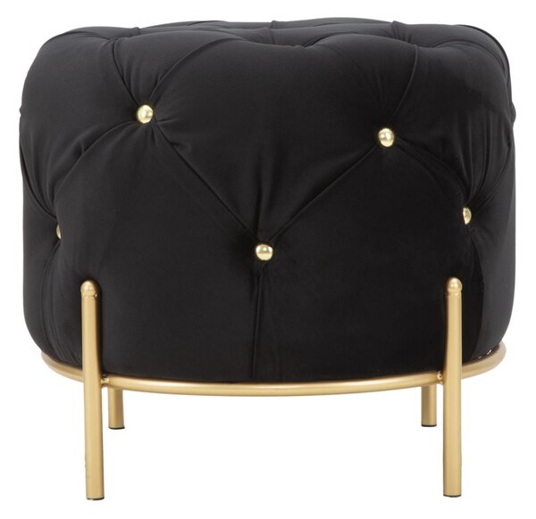 Puff Diamond Glam Nero Ø45x40 cm in Ferro e MDF e Spugna e Poliestere Nero e Oro