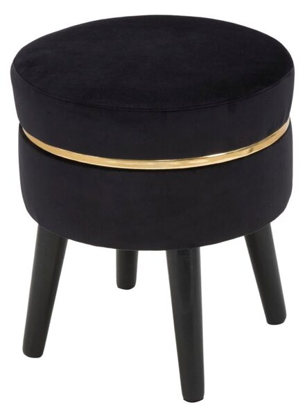 Sgabello Paris Nero Ø35x40,5 cm in Legno Spugna e Poliestere Nero e Oro