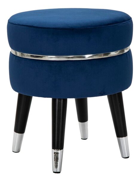 Pouf Poggiapiedi Ø35x40,5 cm in Legno e Tessuto Vellutato Blu