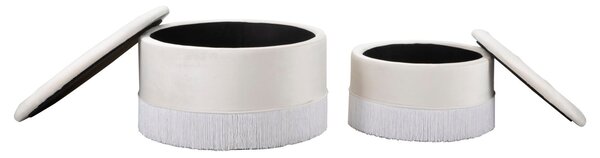 Puff Contenitore Lines New Coppia Crema Ø71x41-55x33 cm in Legno Spugna e Poliestere Crema