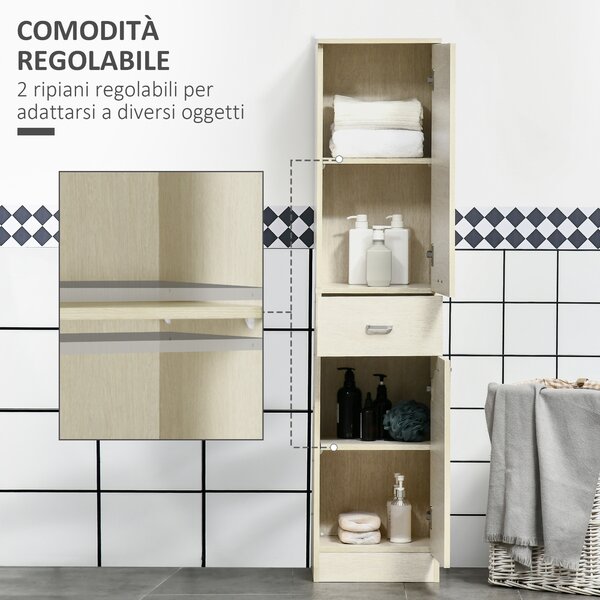 HOMCOM Mobile Cucina in Truciolato con 2 Armadietti, Cassetto Centrale e Ripiano Regolabile, 34x34x150cm, Color Legno|Aosom