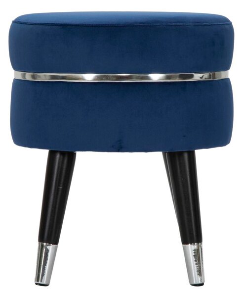 Pouf Poggiapiedi Ø35x40,5 cm in Legno e Tessuto Vellutato Blu