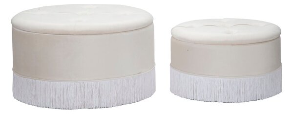 Puff Contenitore Lines New Coppia Crema Ø71x41-55x33 cm in Legno Spugna e Poliestere Crema