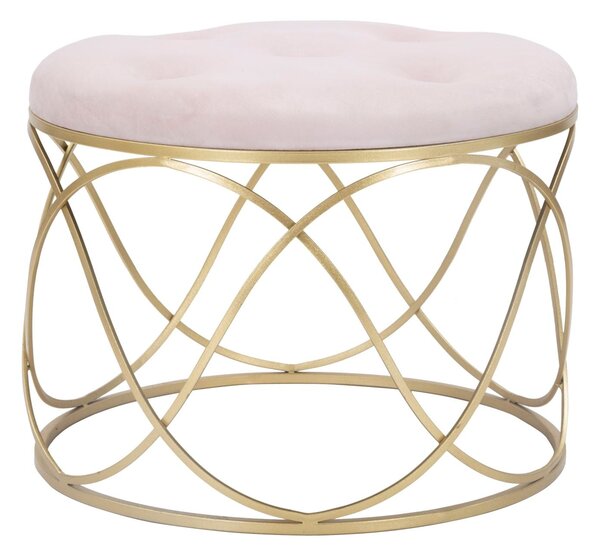Puff Luty Ø60x45 cm in Ferro e Spugna e Velluto Rosa e Oro
