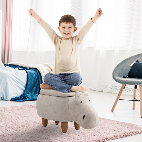 Pouf Poggiapiedi a Forma di Ippopotamo in Tessuto 65x35x36 cm Beige
