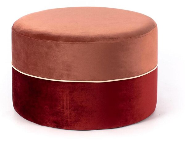 Pouf in Tessuto Vellutato Ø62 cm Rosa Antico e Bordeaux