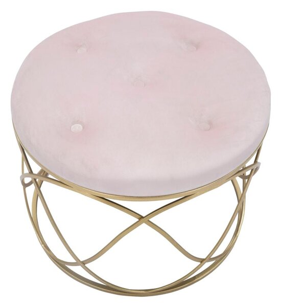 Puff Luty Ø60x45 cm in Ferro e Spugna e Velluto Rosa e Oro