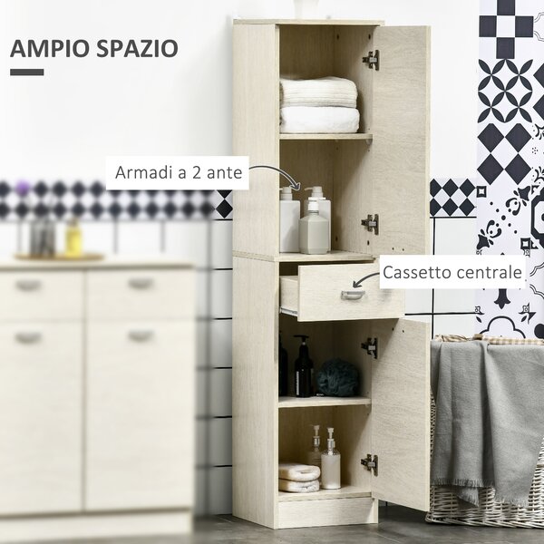 HOMCOM Mobile Cucina in Truciolato con 2 Armadietti, Cassetto Centrale e Ripiano Regolabile, 34x34x150cm, Color Legno|Aosom