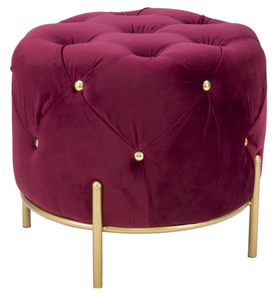 Puff Diamond Glam Bordeaux Ø45x40 cm in Ferro e MDF e Spugna e Poliestere Bordeaux e Oro