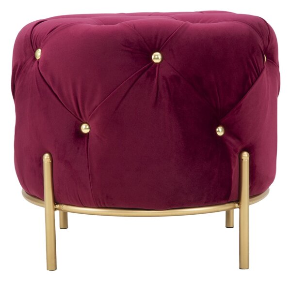 Puff Diamond Glam Bordeaux Ø45x40 cm in Ferro e MDF e Spugna e Poliestere Bordeaux e Oro