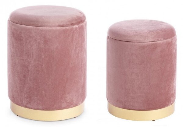 Set 2 Pouf Contenitore Polina Rosa Antico in Tessuto effetto Velluto