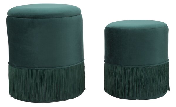Puff Contenitore Lines Coppia Verde Ø35x42-30x32 cm in Legno e Spugna e in Ferro e Poliestere Verde