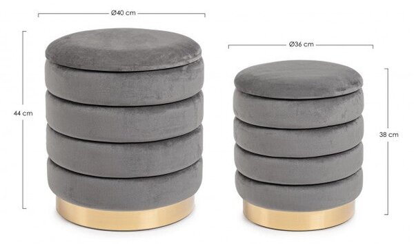 Set 2 Pouf Contenitore Darina Grigio in Legno
