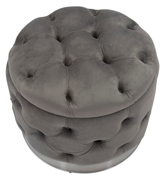 Puff Contenitore Rich Grigio Ø55x42 cm in Legno Spugna Poliestere e Acciaio Grigio