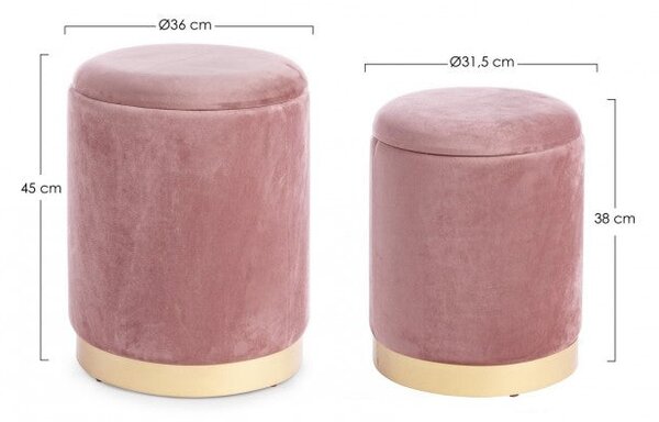 Set 2 Pouf Contenitore Polina Rosa Antico in Tessuto effetto Velluto