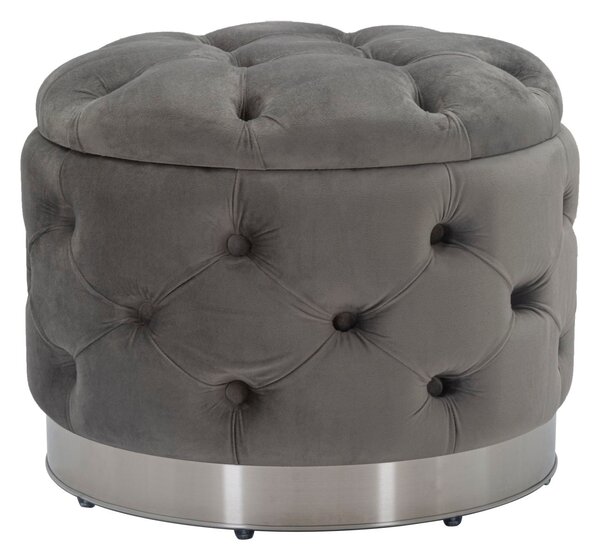 Puff Contenitore Rich Grigio Ø55x42 cm in Legno Spugna Poliestere e Acciaio Grigio