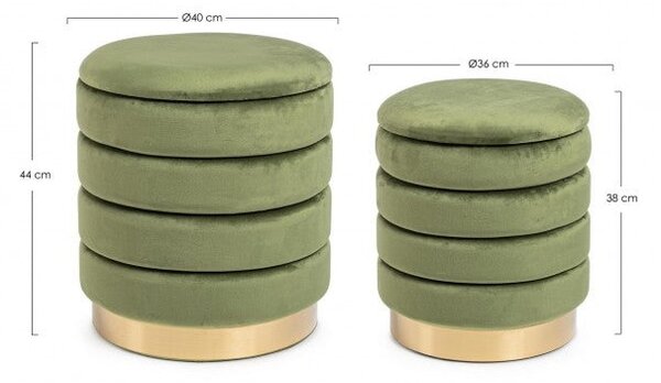 Set 2 Pouf Contenitore Darina Olive in Legno