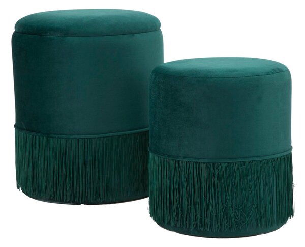 Puff Contenitore Lines Coppia Verde Ø35x42-30x32 cm in Legno e Spugna e in Ferro e Poliestere Verde