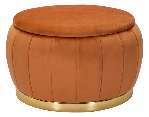 Puff Contenitore Paris Ø72x43 cm in Legno Spugna e Poliestere Arancione e Oro