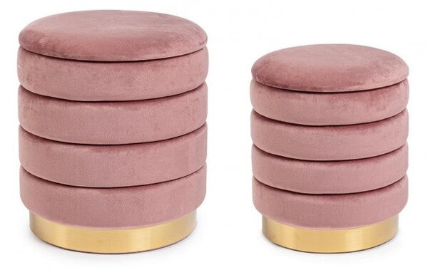 Set 2 Pouf Contenitore Darina Rosa Antico in Legno