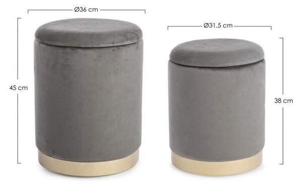 Set 2 Pouf Contenitore Polina Grigio in Tessuto effetto Velluto