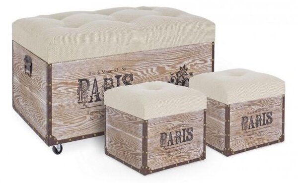 Set 3 Pouf Travel Paris Corda in Legno