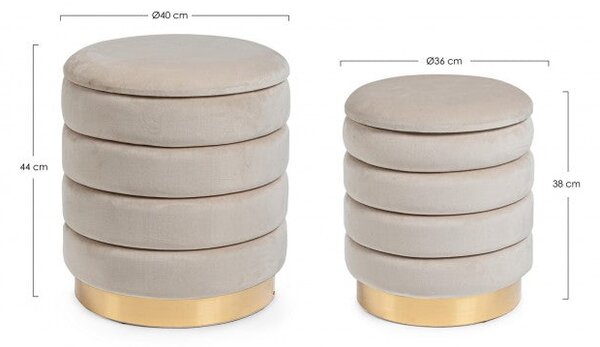Set 2 Pouf Contenitore Darina Beige in Legno