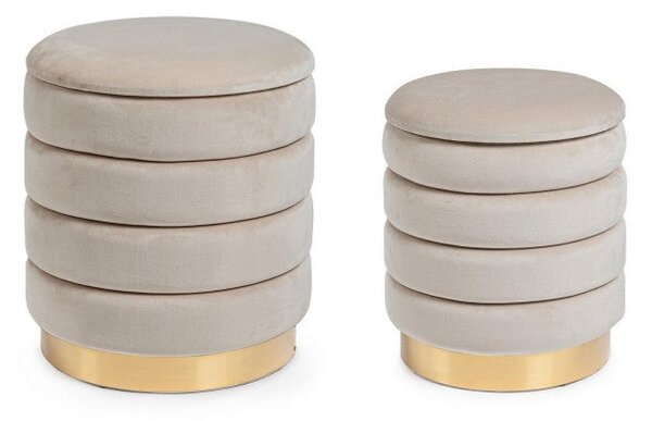 Set 2 Pouf Contenitore Darina Beige in Legno