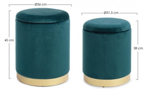 Set 2 Pouf Contenitore Polina Navyus in Tessuto effetto Velluto