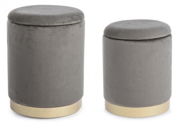 Set 2 Pouf Contenitore Polina Grigio in Tessuto effetto Velluto