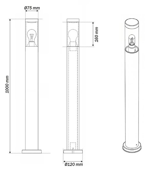 Paletto da Giardino Nero 100cm DarkLight Acciaio INOX base E27